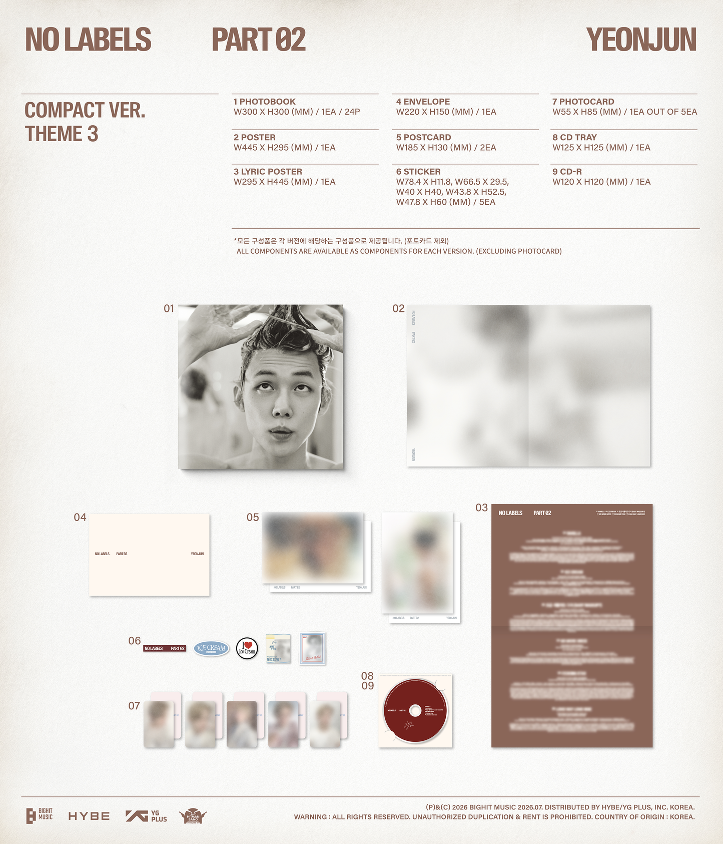(Weverse Gift) YEONJUN (TXT) - [NO LABELS: PART 02] (Compact Ver.) SET