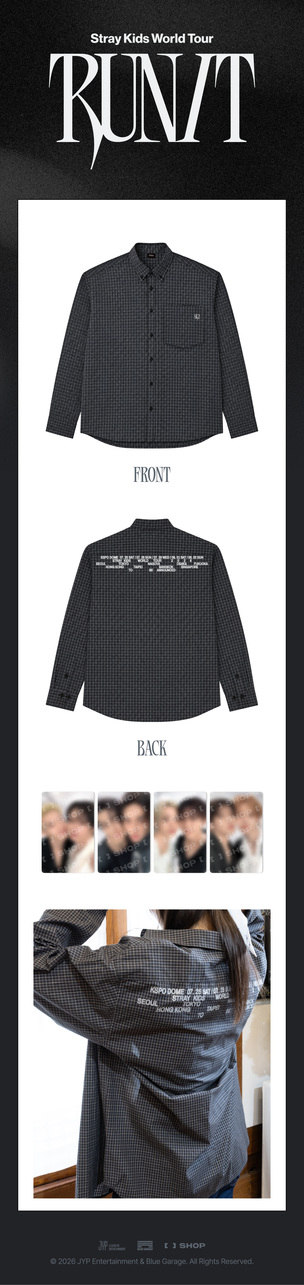(+ Gift) Stray Kids - [2026 World Tour [RUN IT] MD] CHECK SHIRT