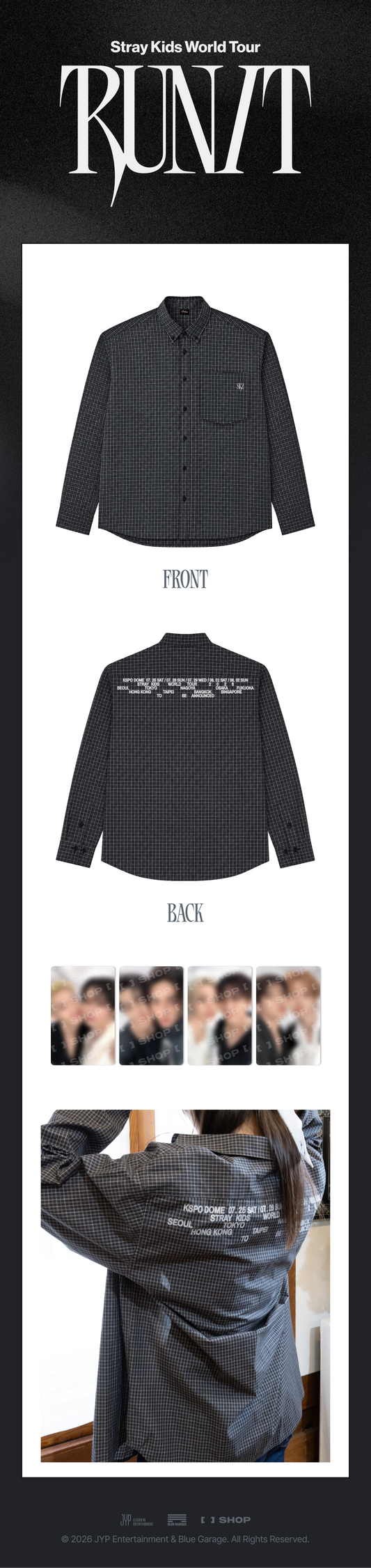 (+ Gift) Stray Kids - [2026 World Tour [RUN IT] MD] CHECK SHIRT